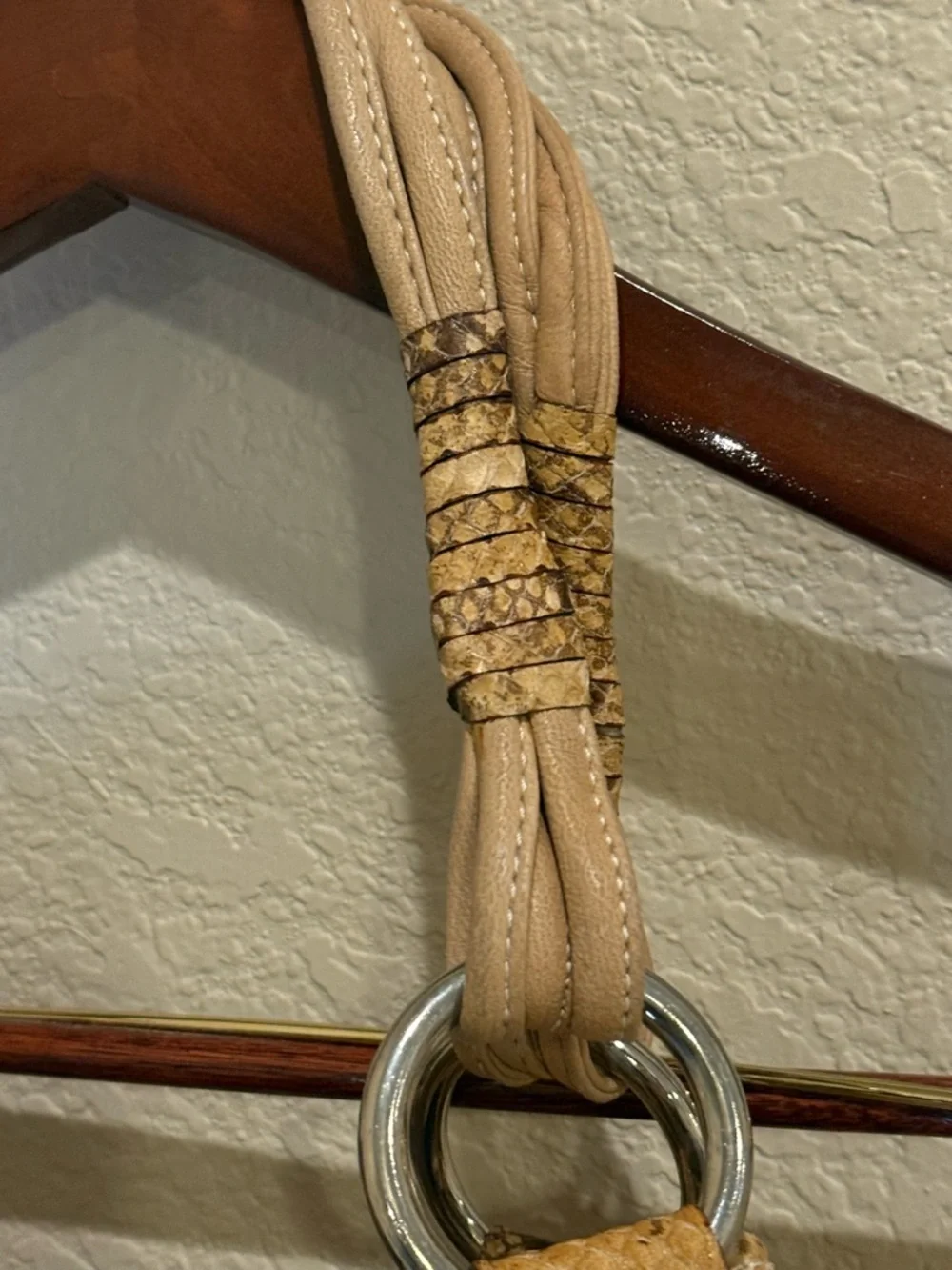 Mania Italy Tan Leather Python Trim Hobo Bag Silver Ring Gold Stud Y2K Boho